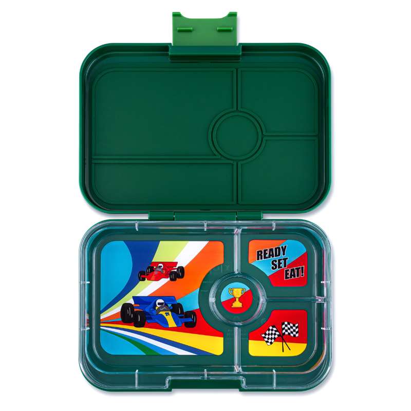 Yumbox Lunchbox - Tapas XL - 4 compartments - Greenwich Green/Race Cars
