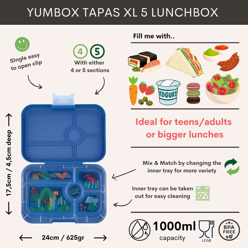 Yumbox Lunchbox - Tapas XL - 5 compartments - True Blue/Jungle